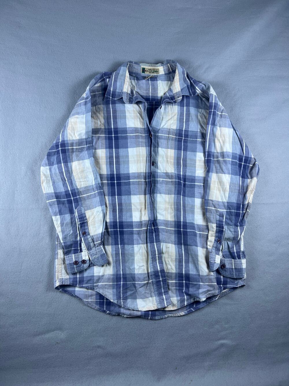 Vintage BCI Clothing Shirt Mens M Blue White Button Up Plaid Classic Preppy